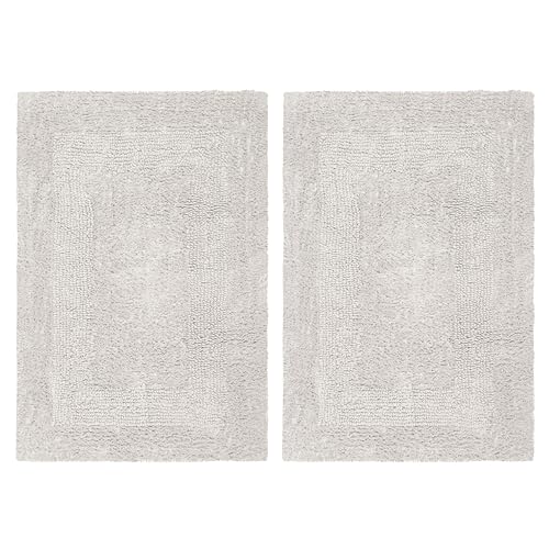 COTTON CRAFT Luxurious Bath Mat Rug - Set of 2 Reversible Heavyweight Step Out Bath Mats for Bathroom Floor, Tub and Shower - Pure Cotton Soft Plush Absorbent Tufted Racetrack Mat - 17 x 24 - Platinum - color: Platinum, size: 17x24 Inches