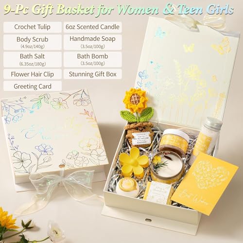 Spa Gifts for Women Bath Gift Set, Honey & Almond Milk Spa Gift Baskets Home Bath Self Care Kit Care Package Thank You Birthday Mothers Day Easter Gifts for Women Mom Her Friends Sister Teen Girl Wife - color: Yellow-Honey & Almond Milk