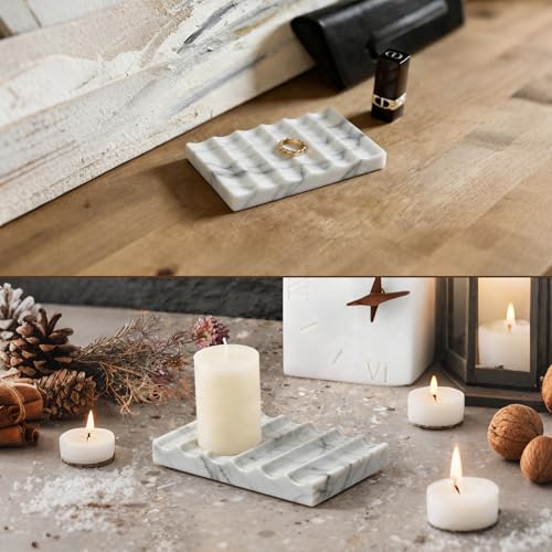 Natural Marble Soap Dish for Shower Stone Tray Small Bar Soap Holder with Self Draining, Non-Slip, Luxury Bath Room Accessories, Sponge Dish Scrubbers Tray for Kitchen Sink Counter Top (Carrara White)