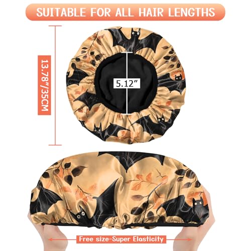Luxury Shower Cap Terry Lined Reusable Triple Layer Waterproof Hair Elastic Caps Shower Bath Hat for Women Girls Cute Aesthetic-Orange Bat - color: AL13-Orange Bat