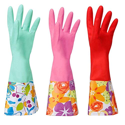 Dishwashing Rubber Gloves 3 Pairs, Aixingyun Non-Slip Household Laundry Kitchen Cleaning Gloves, Reusable PU Waterproof Latex Gloves Gift for Mom (Large, 3 Pairs)