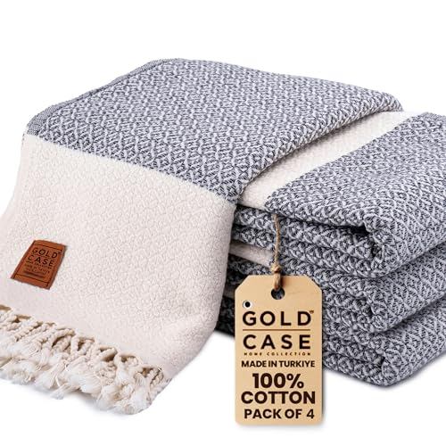 Gold CASE Turkish Beach Towel Set of 4 – 100% Cotton Large Turkish Bath Towels 67 x 38'' – Aphrodite Extra Large, Quick Dry & Sand Free Towels – Peshtemal for Pool – Grey - color: Grey, style: Aphrodite Beach Bath Towel