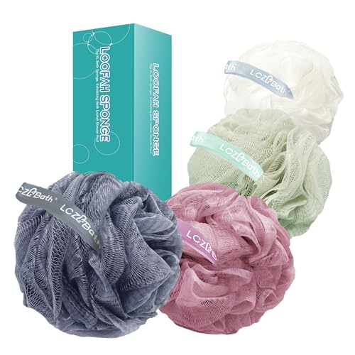 Loofah 4 Pack 75g Extra Large Loofa Set Soft Bath Sponge Thick Body Wash Puffs for Shower (Pink-White-Blue-Green) - color: 03-pink-white-blue-green