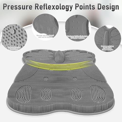 Back Scrubber Body Bath Cushion Tub Bathtub Back Lumbar Support Ergonomic Silicone XL Thick Soft Seat Pad Non-Slip Suction Cups Relaxing Spa Mat Exfloating Scrubbing Shower 28 x 19 Grey - color: Grey