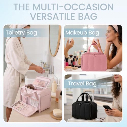 Wide Opening Toiletry Bag for Women,Travel Makeup Bag with Mesh Pocket,Cosmetic Travel Organizer with Wet Dry Separation,Toiletries Bag,Blue - color: Blue