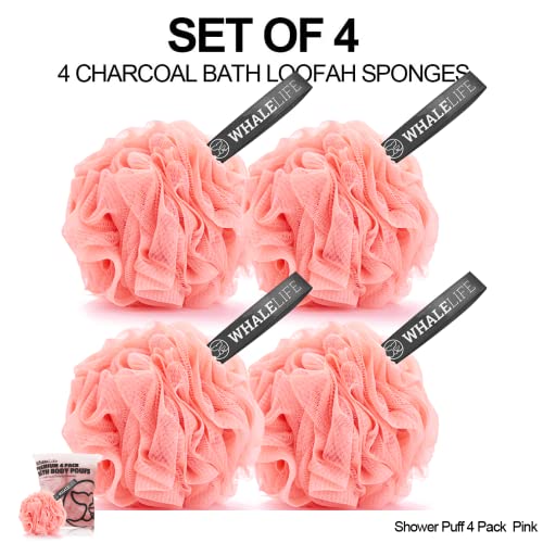 Loofah Sponge Bath Sponge for Women Men 4 Pack (Pink) - style: Pink