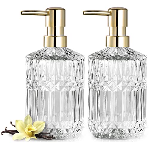 EMPO Clear Glass Soap Dispenser with ABS Plastic Pump, Crystal Lotion Dispensers for Kitchen Sink, Bathroom (2Pack Clear) - color: 2pack Clear