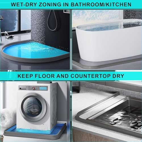 Hi-Na 3ft/5ft/6ft/8ft10ft Collapsible Shower Threshold Water Dam Water Barrier for Shower and Water Stopper Keeps Water Inside Water Threshold for Wet and Dry Separation (3ft, Grey) - color: Gray, style: 3ft