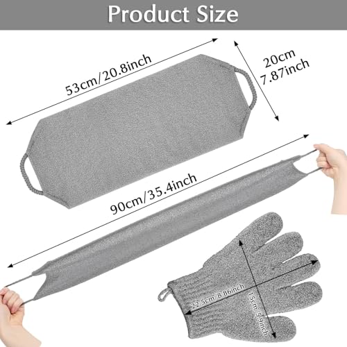 Anezus Exfoliating Back Scrubber Bath Gloves Set, Exfoliating Shower Towel with Shower Gloves for Body Scrub, Back Cleaner Wash Gloves to Remove Dead Skin (Grey) - color: Grey