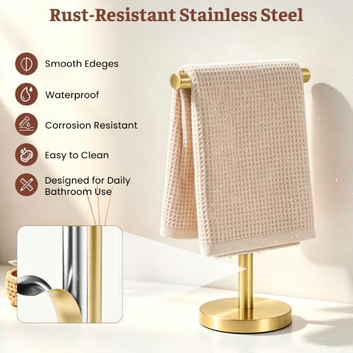 Hand Towel Holder Stand, Freestanding Bathroom Towel Rack, Gold, 2 Pack | Weighted base keeps towels stable and doubles as a display stand for jewelry, watches and hair accessories - color: Golden-2 Pack
