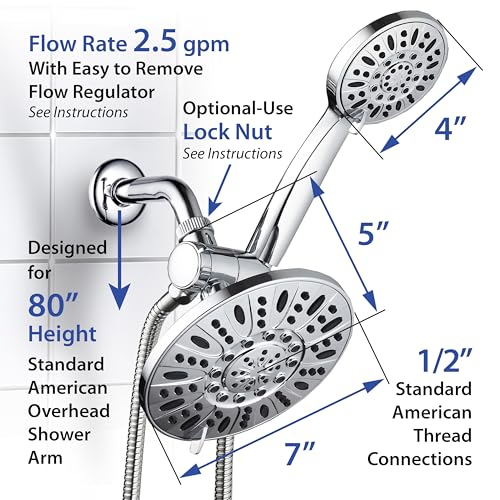 AquaDance 7" Premium High Pressure 3-Way Rainfall Combo with Stainless Steel Hose – Enjoy Luxurious 6-setting Rain Shower Head and Hand Held Shower Separately or Together – Brushed Nickel Finish - color: Brushed Nickel, style: 2.5 Gallons Per Minute