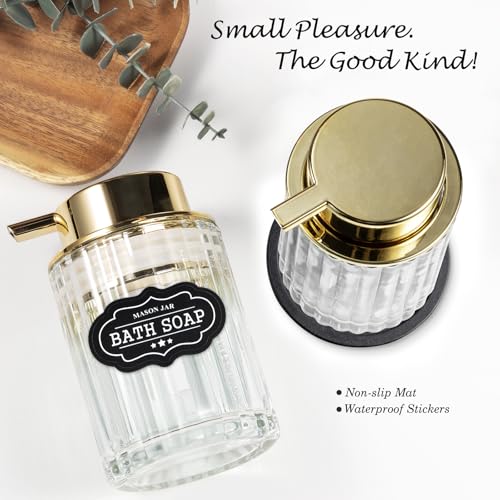 Amolliar Foaming Soap Dispenser, Plastic Pump Clear Glass Soap Dispenser, 8OZ Refillable Hand Soap Dispenser for Bathroom, Kitchen, Shower, Soap Pump Bottle for Liquid or Lotion Dispenser(Gold 2 Pack) - color: Gold