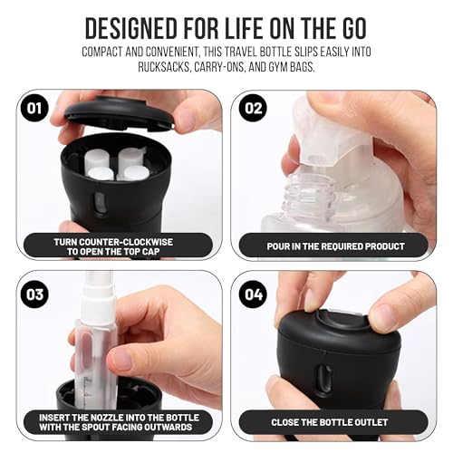 Travigo 4-in-1 Travel Dispenser Bottle Set, TSA Approved, Leak Proof, Reusable 1.4 oz. (40 mL) Toiletry Containers for Shampoo, Conditioner, Soap, Lotion, Skincare (2 Pack, Black & Pink) - color: 2 Pack (Black Pink)