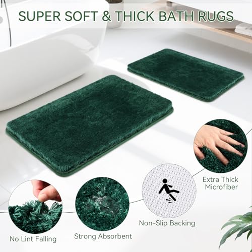 Green Bathroom Set, Dark Green Bathroom Accessories Set with Shower Curtain and No-Slip Bath Rugs, Natural Loofah Sponge, Soap Dispenser, Toothbrush Holder, Bathroom Tumbler and Tray for Bathroom - size: Bath Set+Shower Curtain+Bath Rugs+2PCS Loofah, styl