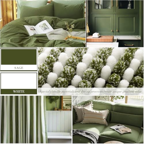 BSICPRO Bathroom Rugs Sets 3 Piece, Toilet Rugs U-Shaped Contour Bath Mat Set, Striped Absorbent Non Slip Chenille Shower Mat, Sage - color: Sage, size: 20"x32"+16"x24"+U Shape 20"x24"