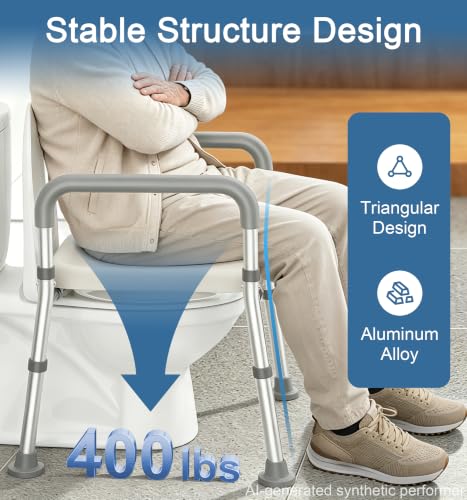 soundfuse Heavy Duty Raised Toilet Seat with Handles for Senior, 400 lbs | Adjustable Height & Width, Aluminum Reinforced Frame, Padded Seat, Handicap Elevated Toilet Seat Riser, Fit Most Toilets