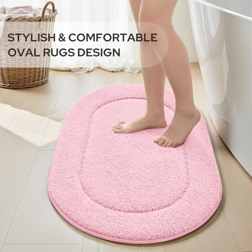 HOMEIDEAS Bathroom Rugs Sets 2 Piece, Soft Bathroom Mats and Absorbent Microfiber Machine Washable Bath Mats for Shower Room, Bathtub, Kitchen (20" x 32" + 16" x 24", Pink) - color: Pink