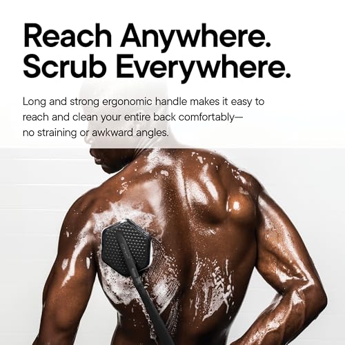 TOOLETRIES Silicone Back Scrubber for Shower with Hook - Charcoal | Long ergonomic bath brush with a non-slip grip for exfoliating and reaching hard-to-reach areas comfortably. - color: Charcoal