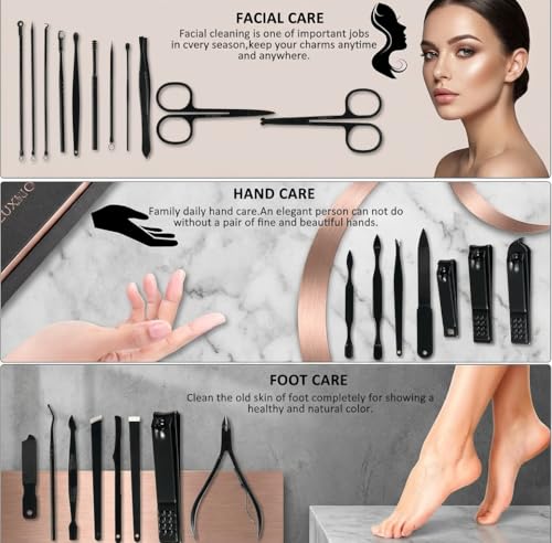 MINKINH Manicure Set Professional Nail Clipper Kit-26 Pieces Stainless Steel Manicure Kit,Nail Care Tools with Luxurious Travel Case (Brown) - color: Brown
