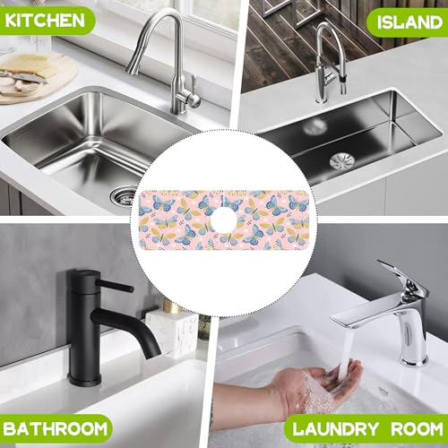 Kitchen Sink Splash Guard Faucet Mat Super Absorbent Fast Drying Mat Guard Behind Faucet Drip Catcher for Kitchen Bathroom (Butterflies and Chamomile, 23.5"X5.5") - color: A-Butterflies and Chamomile
