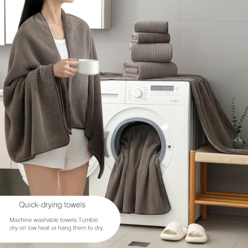 18 Piece Family Bath Towel Set Include 6 Bath Towels,6 Hand Towels and 6 Washcloths Soft Bathroom Towel with Hanging Loops,Highly Absorbent Quick Dry Towels Set for Bathroom,Hotel and Spa-Brown - color: Brown, size: 18-Piece Set