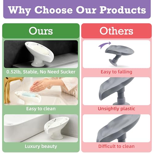 Self-Draining Soap Dish for Shower, Bathroom & Kitchen - White Ceramic Soap Holder with Gold Marble Pattern, Keeps Soap Dry, Easy to Clean
