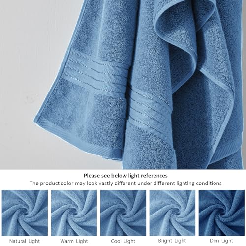 COZYART Denim Blue Bath Towel Set, Turkish Cotton Hotel Large Towel Bulk for Bathroom, Thick Bathroom Sets of 6 with 2 Bath Towels, 2 Hand Towels, 2 Washcloths, 650 GSM - color: Denim Blue, size: 6 Piece Towel Set