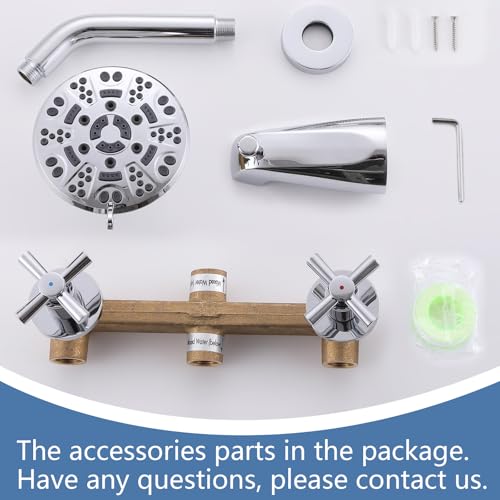 2 Handles Shower Faucet Set with Tub Spout Bathtub Shower Faucet Combo Set Shower System Complete Tub and Shower Trim Kit Wall Mounted Shower Fixtures Chrome - color: Chrome, style: 2 Handles