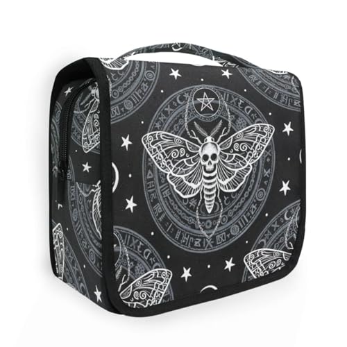 MNSRUU Hanging Toiletry Bag Skull Butterfly Black Makeup Bag Portable Travel bag for Toiletries Organizer Bags for Women Men, Travel-Essentials Bag - color: Skull 02b