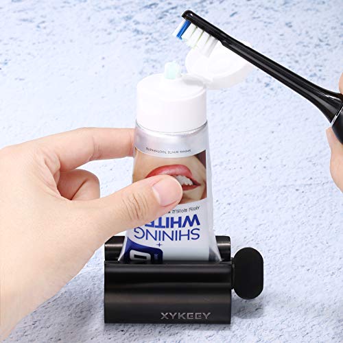 XYKEEY Toothpaste Tube Squeezer - Set of 2 Toothpaste Squeezer Rollers, Metal Toothpaste Tube Wringer Seat Holder Stand (Matt Black) - color: Matt Black