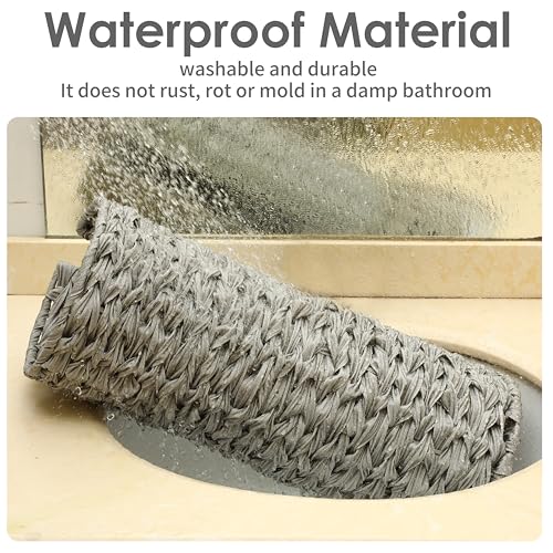 4 Mega Rolls Extra Toilet Paper Storage with Lid, Waterproof Plastic Wicker Toilet Paper Holder Basket Stand, Decorative Boho Covered Enclosed Toilet Tissue Organizer for Bathroom, Grey