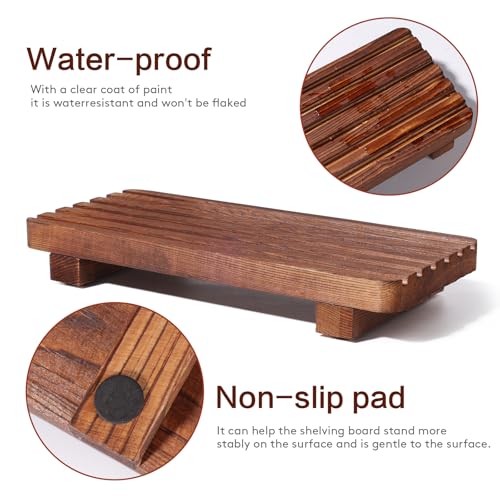 SAMEBUTECO 2 Packs Rustic Wood Tray,Riser Bathroom Soap Dish Holder,Footed Pedestal Stand for Vanity,Dispenser,Countertop,Size 8.7x4x1.7''