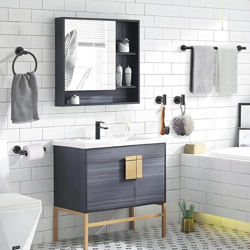 Lairuier 5 Pieces Matte Black Bathroom Accessories Set, 23.6 Inch Bath Towel Bar Set, SUS304 Stainless Steel Bathroom Hardware Set Round Toilet Paper Holder Set Wall Mounted - color: Matte Black, size: Towel Ring