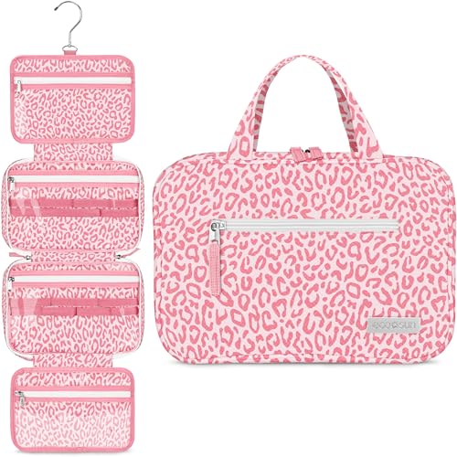 Eco Sun Hanging Travel Toiletry Bag — Designed in Hawaii — Water-resistant Travel Organizer for Bathroom Accessories (Pink Leopard) - color: Pink Leopard