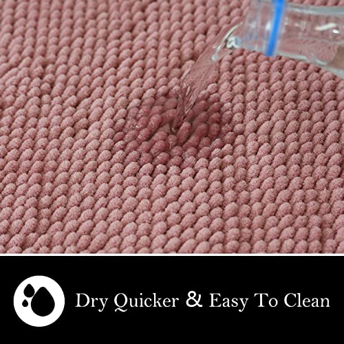Bathroom Rugs Chenille Bath mat 2 Piece Set, Super Absorbent, Strong PVC Non Slip Backing, Bath mats for Bathroom, Plush Shaggy, Thick, Machine Washable, Bathtub, Toilet.(Deep Pink) - color: Deep Pink, size: 20''×20''U-Shape+20''×32''