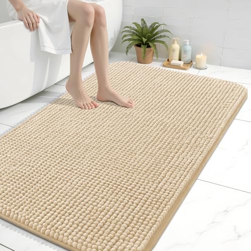 Arotive Bathroom Rugs 40" x 32", Ultra Soft Absorbent Chenille Bath Rugs, Rubber Backing, Machine Washable Bath Mats for Bathroom Floor, Tub and Shower, Home Decor Accessories, Beige - color: Beige, size: 40" X 32"