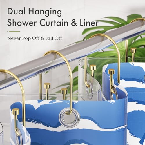 AmazerBath Shower Curtain Hooks, Gold Shower Curtain Hooks Double Side, Rust Proof Shower Curtain Rings Hooks, Metal Shower Hooks for Shower Curtain, Shower Rod Hooks for Curtain Liner Bathroom, 12Pcs - color: Light Gold, style: Minimalist