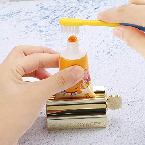 XYKEEY Toothpaste Tube Squeezer - Set of 2 Toothpaste Squeezer Rollers, Metal Toothpaste Tube Wringer Seat Holder Stand (Gold) - color: Gold