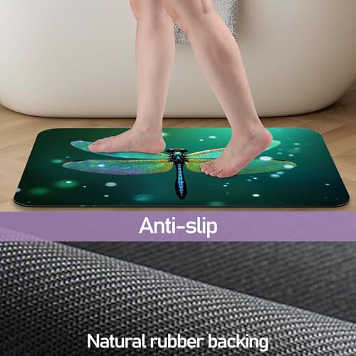 Dream Dragonfly Bathroom Rugs Mat, Super Absorbent Quick Drying Floor Mat for Bathroom Entryway 17"x30" - color: Dream Dragonfly