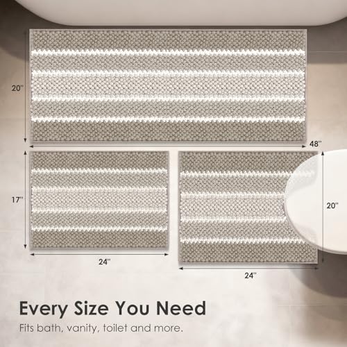 ArtyCozy Chenille Bathroom Rugs 3 Pieces, Extra Thick Absorbent Non Slip Bath Mats with U-Shaped Toilet Rug, Soft Plush Bath Floor Mat Machine Washable, Brown, 17"x24" Plus 20"x48" Plus 20"x24" - color: Brown, size: 17" × 24" + 20" × 48" + 20" × 24"