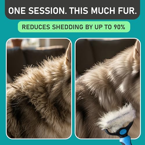 Maxpower Planet Original Pet Grooming Rake - Double-Sided Deshedding Dematting Tool, Undercoat Rake for Dogs & Cats, Extra-Wide Dog Grooming Brush & Deshedder Comb for Long Hair, Reduces Shedding 95% - color: Blue, size: Large