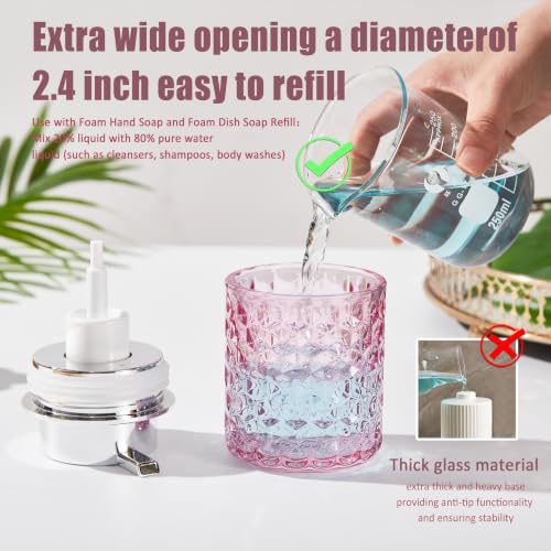 Malachi Foaming Hand Soap Dispenser, Refillable Clear Glass Foam Pump Bottle for Hand Soap, Dish Soap, Body Wash, Shampoo, Facial Cleanser & Baby Wash, Multi‑use for Bathroom, Kitchen & Commercial Use - color: Pink