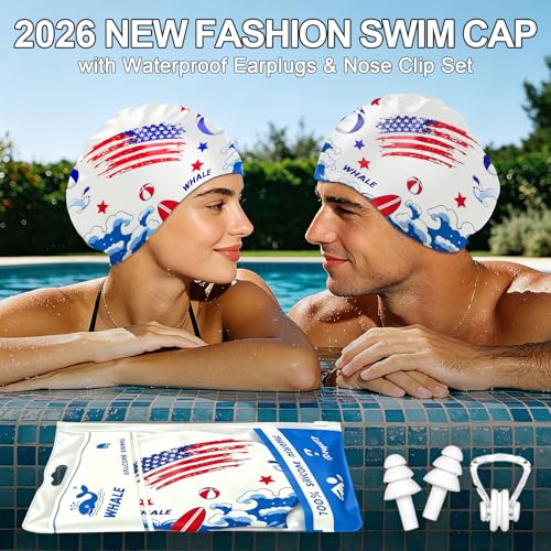 WHALE Extra Large Swim Cap Designed for Men and Women with Thick, Long Hair, Hair Extensions Or Afro-Textured Hair Long-Hair Swim Cap Highly Waterproof to Keep Hair Dry - color: USA Flag Print