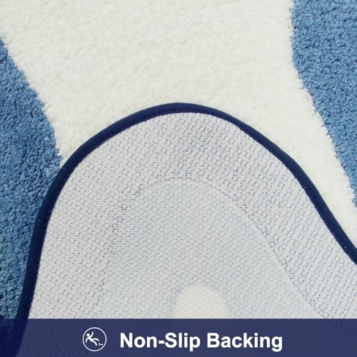 HAOCOO Luxury Soft Long Bathroom Rugs, 24x59 Inch Irregular Shape Non-Slip Boho Bath Rug, Microfiber Absorbent Washable Rugs for Bathroom Bedside Sink Tub Shower - color: Blue, size: 4'11" x 2' (Irregular)