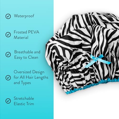 Reusable Shower & Bath Cap & Lined, Oversized Waterproof Shower Caps Large Designed for all Hair Lengths with PEVA Lining & Elastic Band Stretch Hem Hair Hat - Fashionista Sassy Stripes - color: Sassy Stripes