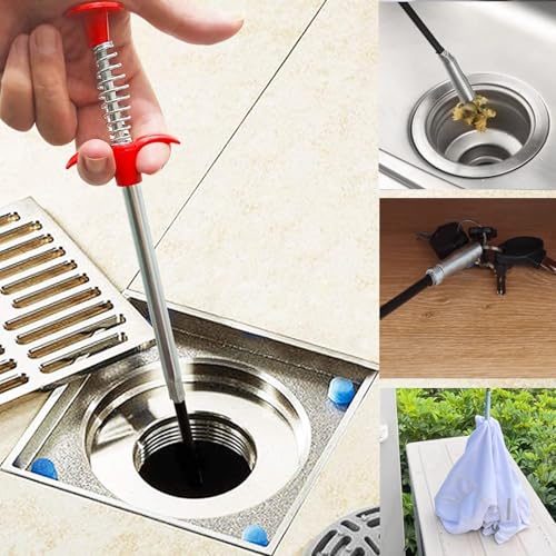 63 inch flexible drain snake drain clog remover tool, sewer, shower, kitchen, bathroom, tub, plunger alternative, drain hair removal tool（Gift 10 disposable floor drain nets）