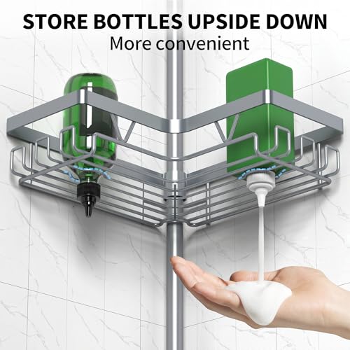 DAOYA Corner Shower Caddy Tension Pole, Light Gray | 4-Tier, Rustproof, Adjustable 25-114.2 Inch, Bathroom Organizer for Renters, Bathtub Shampoo Storage - color: Light Gray