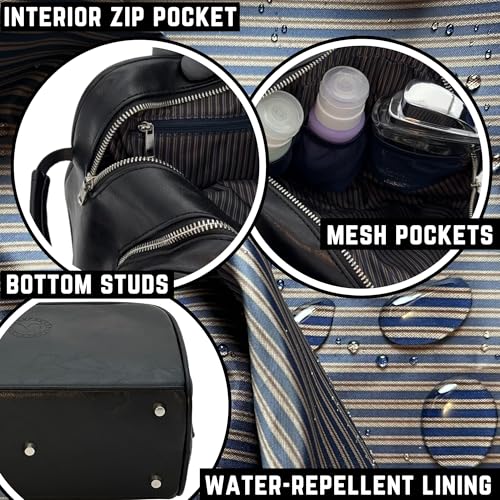 Toiletry Bag For Men Large, Premium PU Leather Travel Kit, Metal Zippers & Bottom Studs, Velvet Dust Bag & Shape-Retention Packaging – Gift Ready For Groomsmen, Anniversary, Birthday Gifts/ BLACK - color: BLACK