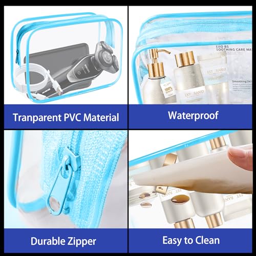 YedsIntu 16 Pieces Clear Cosmetic Bags, PVC Clear Pouch with Zipper TSA Approved Toiletry Bag for Travelling, Waterproof Transparent Travel Makeup Cosmetic Organizer Case for Men and Women (Blue-M) - color: Blue-M