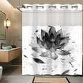 Black and White Lotus Hookless Shower Curtain with Liner, 71"x74" | Zen Spa Design, No Hook Ringless, Snap in Liner, Window, Waterproof Cloth Fabric - color: Ink Water, size: 71"W x 74"L (Pack of 1)
